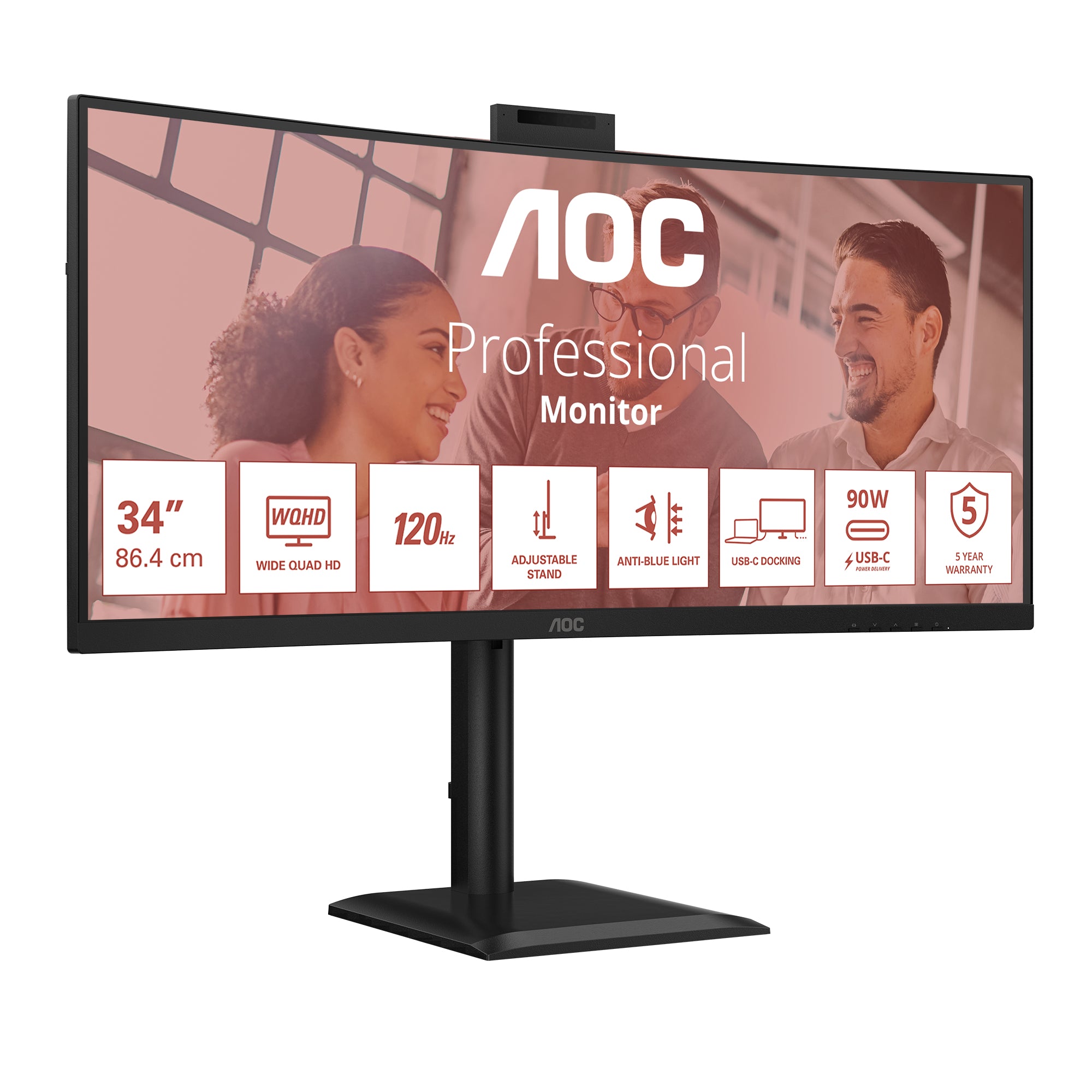 AOC CU34E4CW/75 écran plat de PC 86,4 cm (34") 3440 x 1440 pixels Noir
