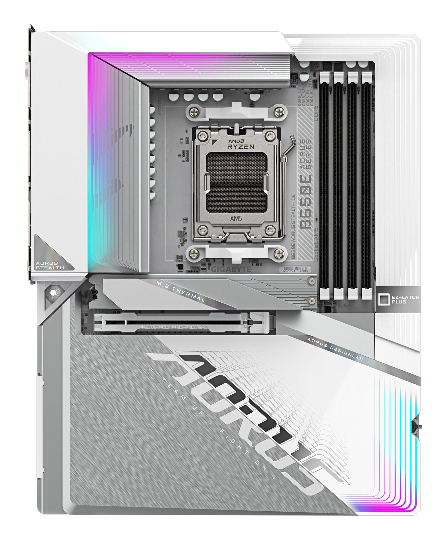 GIGABYTE B650E AORUS STEALTH ICE Carte mère - AMD Ryzen série 9000, VRM 12+2+2 phases, jusqu'à 8000 MHz DDR5 (OC), 1xPCIe 5.0 + 2xPCIe 4.0 M.2, LAN 2,5 GbE, WIFI 7, USB 3.2 Gen 2x2