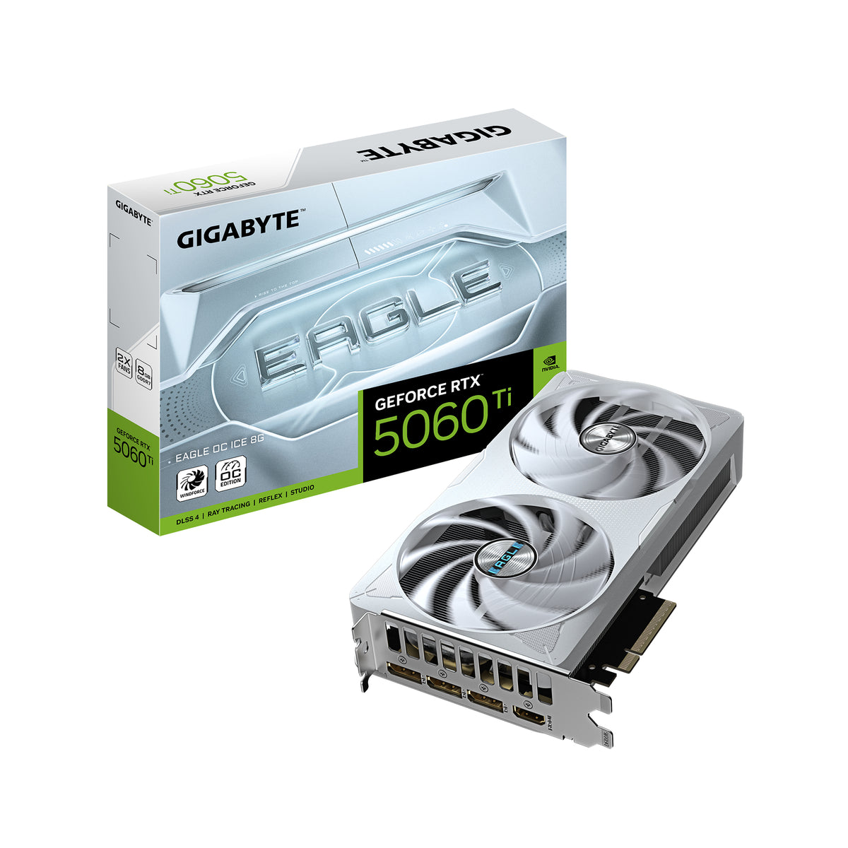 GIGABYTE GeForce RTX 5060 Ti EAGLE OC ICE 8G Carte Graphique – 8 Go GDDR7, 128 bits, PCI-E 5.0, 2617 MHz Fréquence du processeur, 3 x DisplayPort, 1 x HDMI, GV-N506TEAGLEOC ICE-8GD