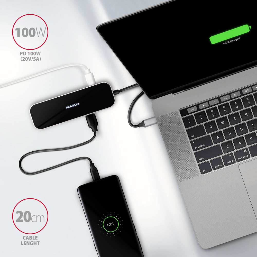 Axagon HMC-6H4A station d'accueil Avec fil USB 3.2 Gen 1 (3.1 Gen 1) Type-C Noir, Gris