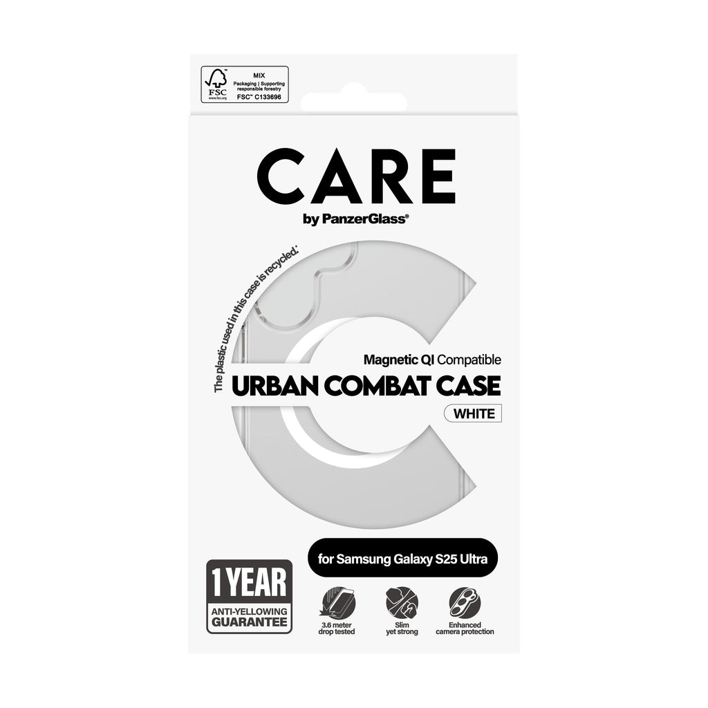 PanzerGlass CARE™ by ® Urban Combat Case Transparent w. White Qi Compatible Samsung Galaxy S25 Ultra coque de protection pour téléphones portables Housse