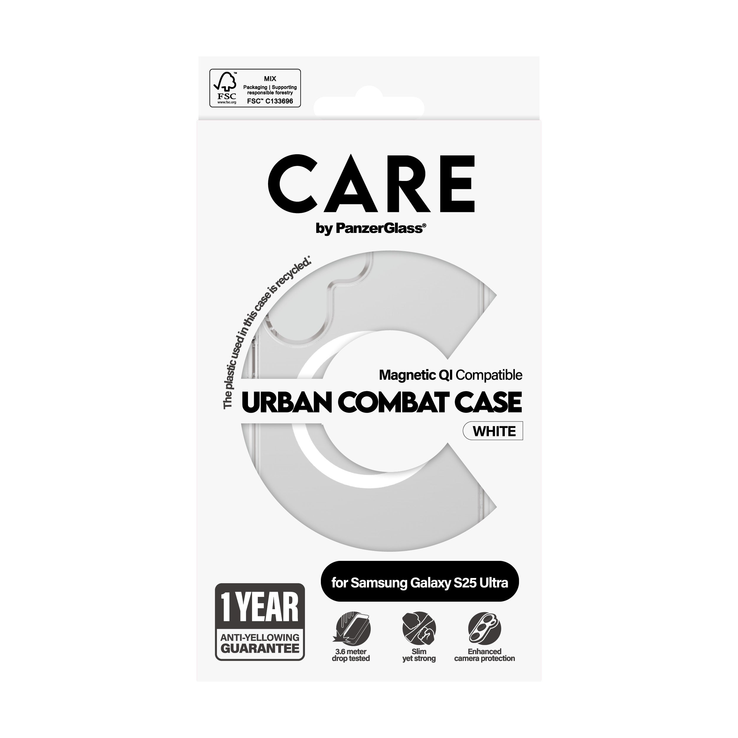 PanzerGlass CARE™ by ® Urban Combat Case Transparent w. White Qi Compatible Samsung Galaxy S25 Ultra coque de protection pour téléphones portables Housse
