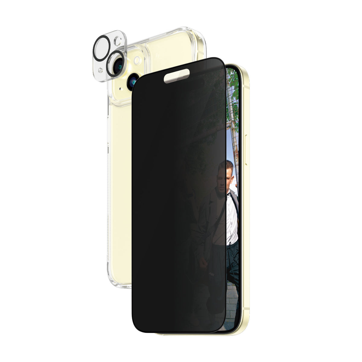 PanzerGlass Bundle 3-en-1 Privacy pour iPhone 15 Plus, Protection d'Écran en Verre Trempé Transparent