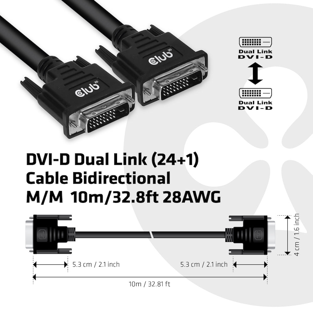 CLUB3D CAC-1220 câble DVI 10 m DVI-D Noir