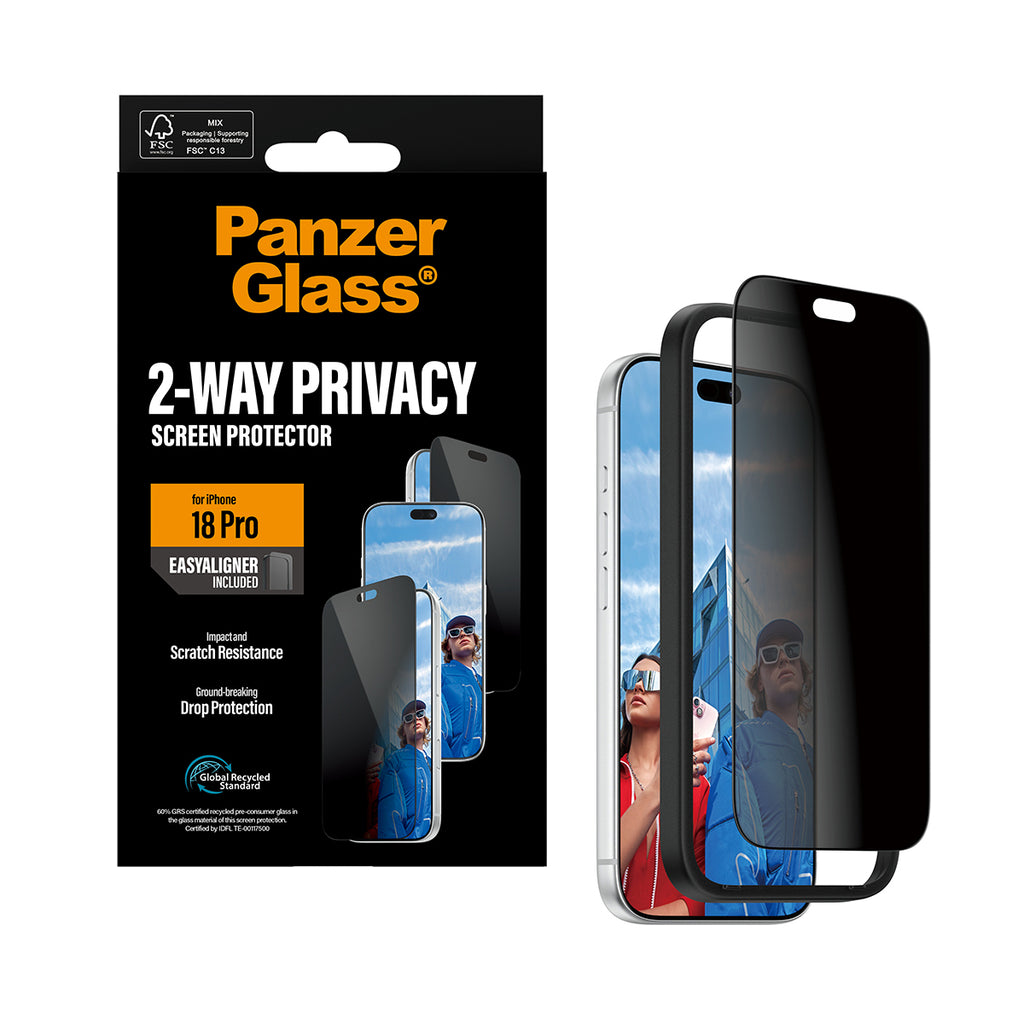 PanzerGlass ® 2-Way Privacy Screen Protector iPhone 2026 Pro | Ultra-Wide Fit w. EasyAligner Protection d'écran transpar