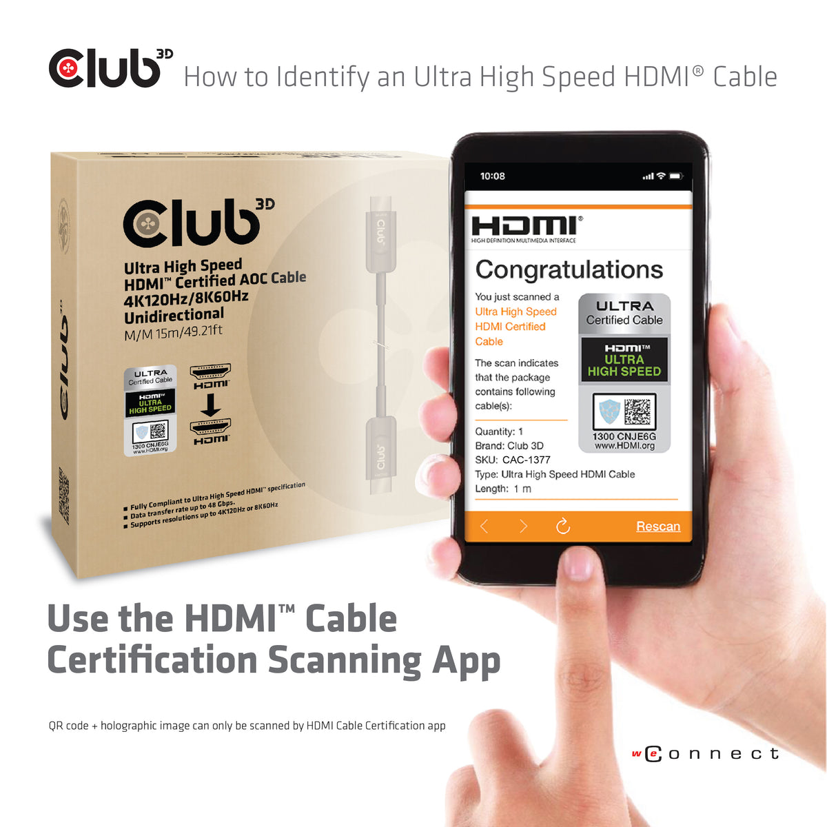 CLUB3D CAC-1377 Câble HDMI 2.1 Standard Type A, 15 m, Noir