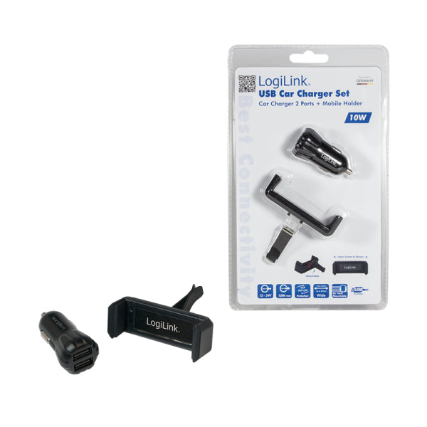 LogiLink PA0133 chargeur d'appareils mobiles Smartphone, Tablette Noir Allume-cigare Auto