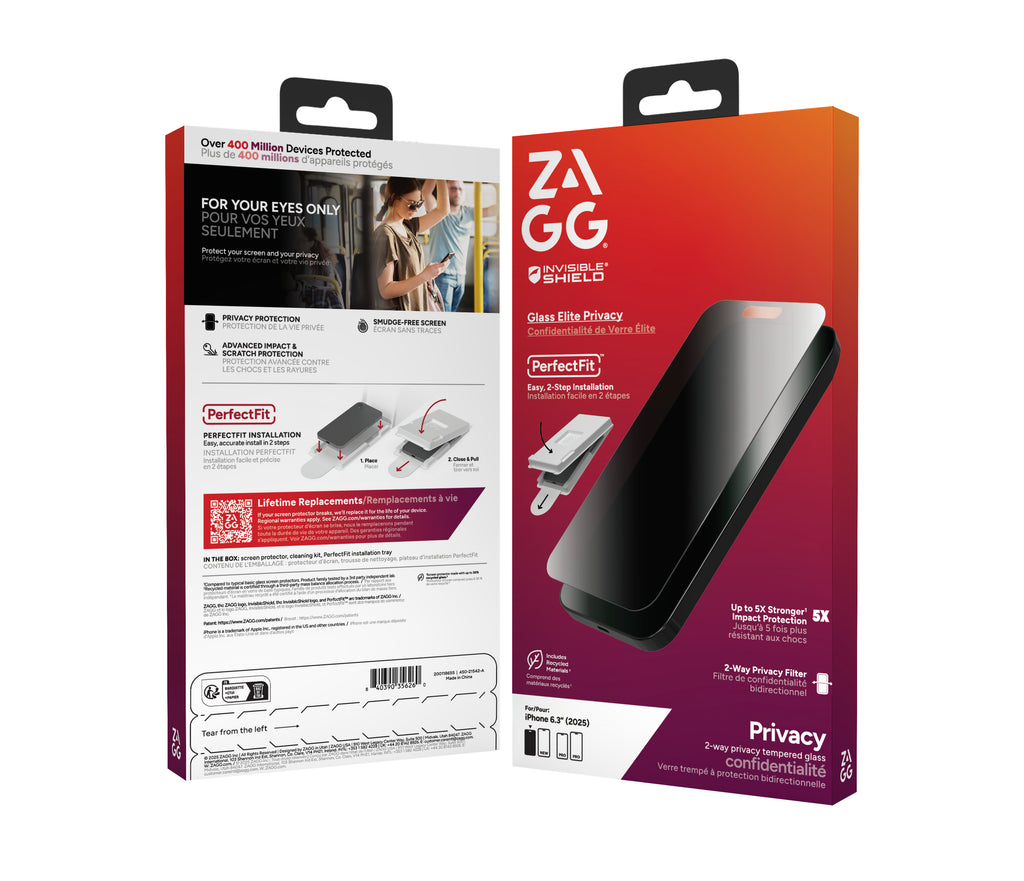 InvisibleShield Glass Elite Privacy Protection d'Écran pour iPhone 17, Noir