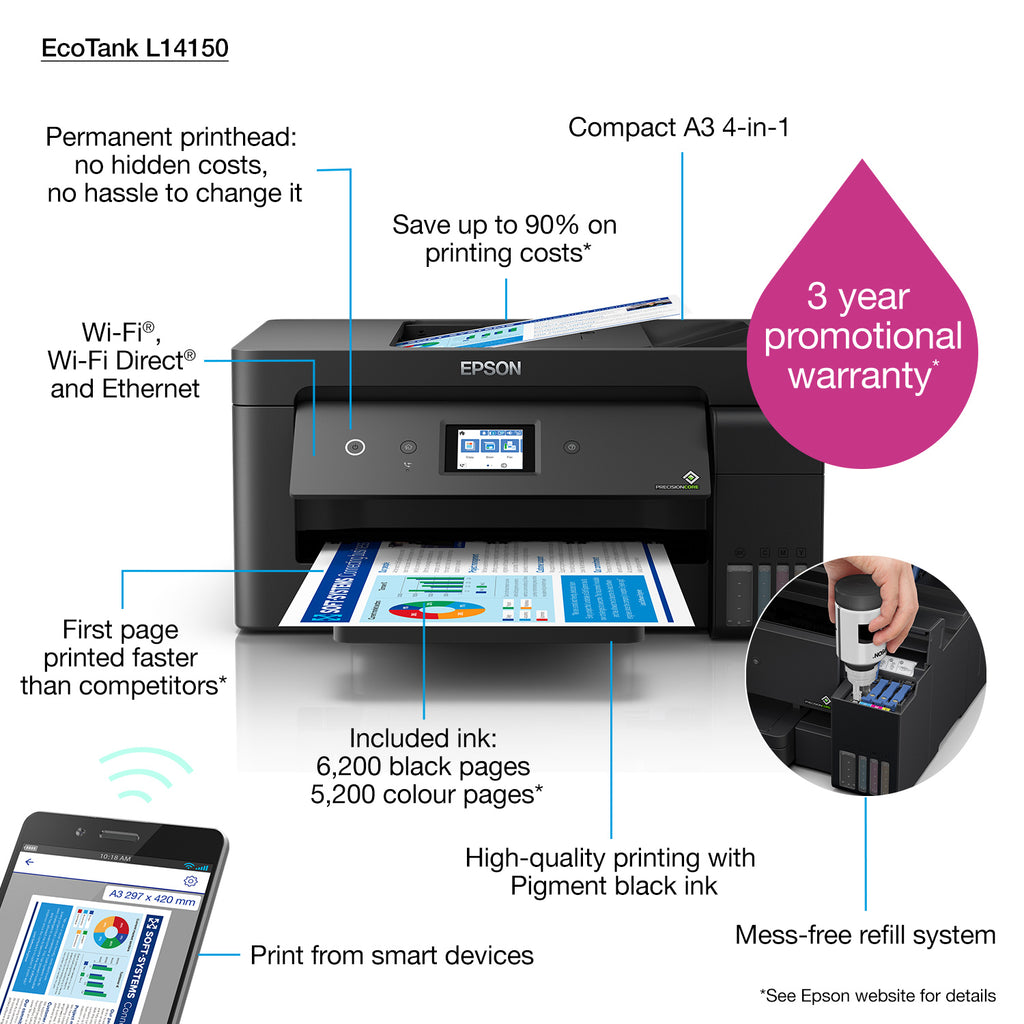 Epson EcoTank L14150 Jet d'encre 4800 x 1200 DPI 38 ppm Wifi