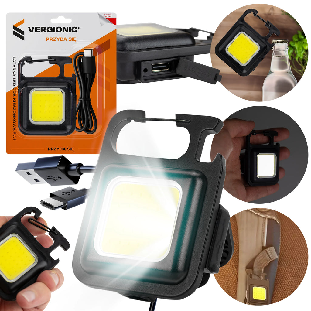 LATARKA LED COB KIESZONKOWA 5W1 WIELOFUNKCYJNA MAGNETYCZNA POWERBANK