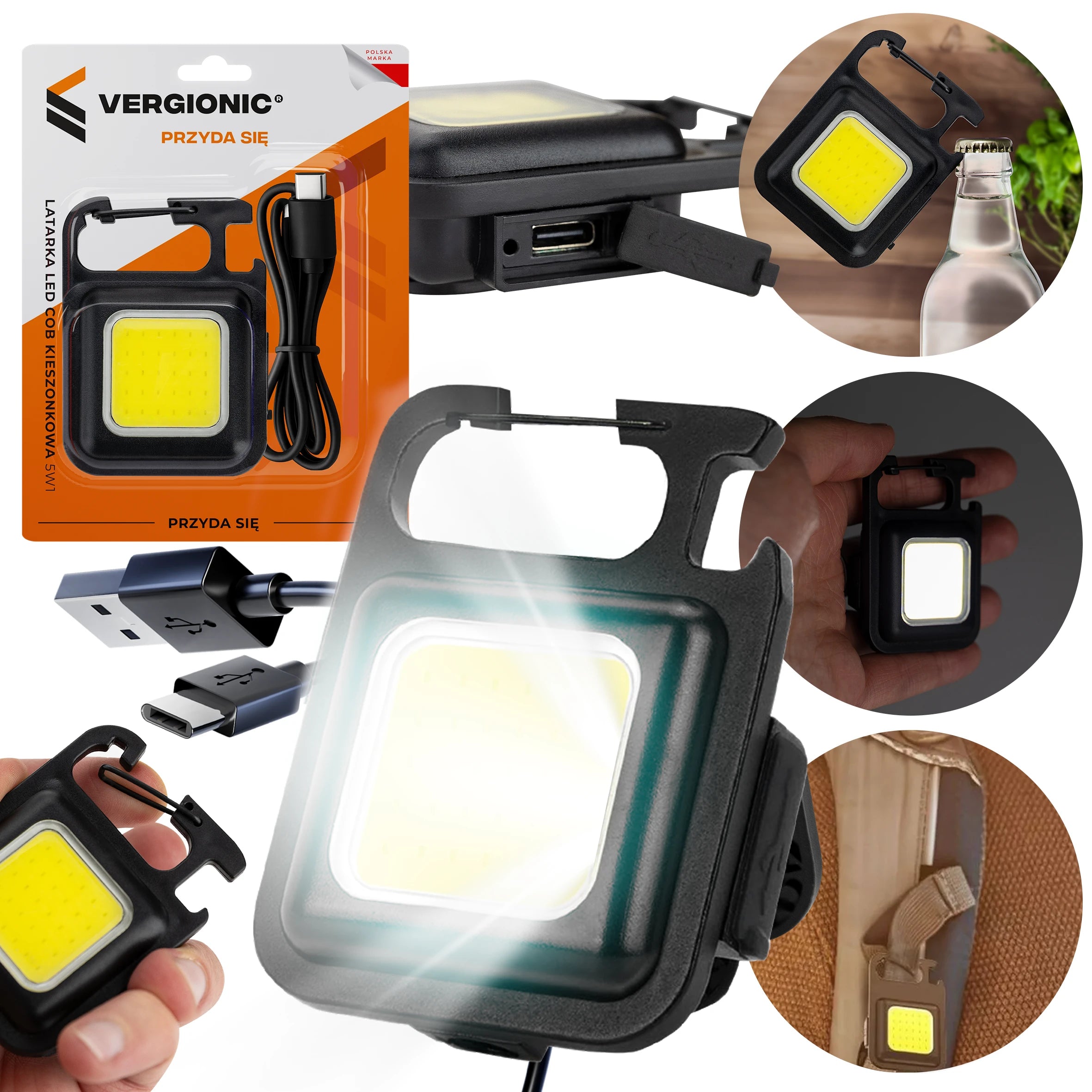 LATARKA LED COB KIESZONKOWA 5W1 WIELOFUNKCYJNA MAGNETYCZNA POWERBANK