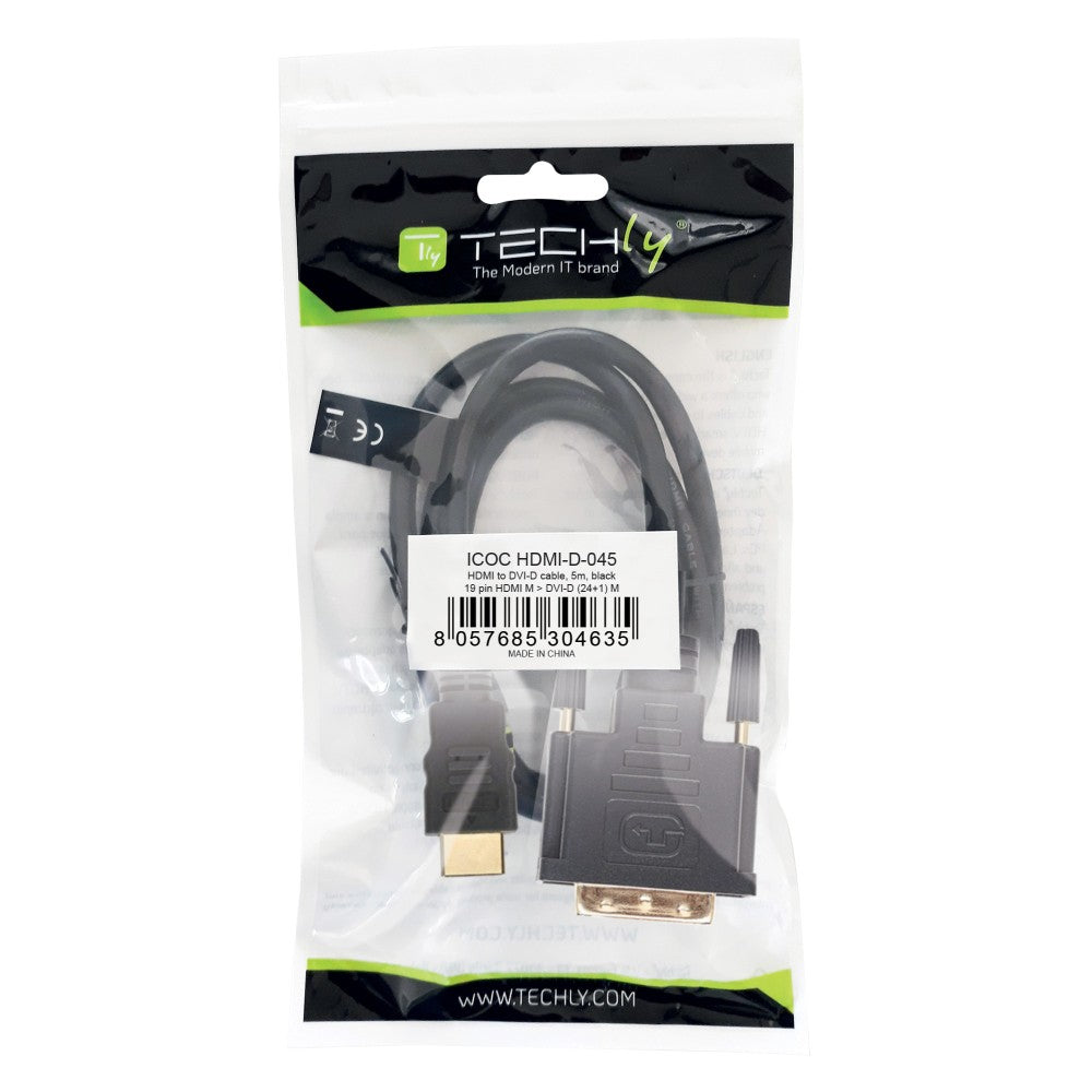 Techly 5.0m HDMI - DVI-D M/M 5 m Noir