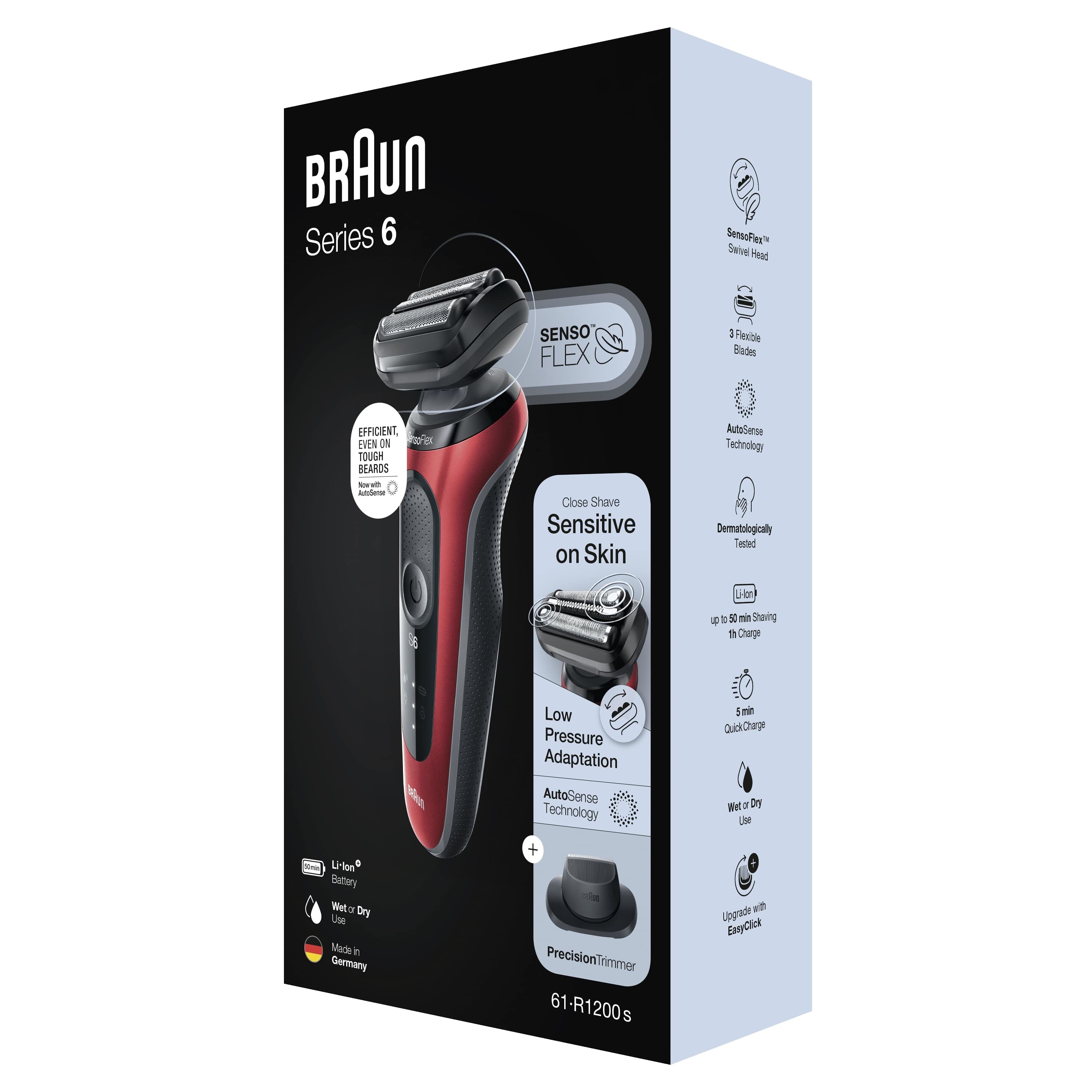 Braun Series 6 61-R1200s Rasoir à grille Tondeuse Noir, Rouge
