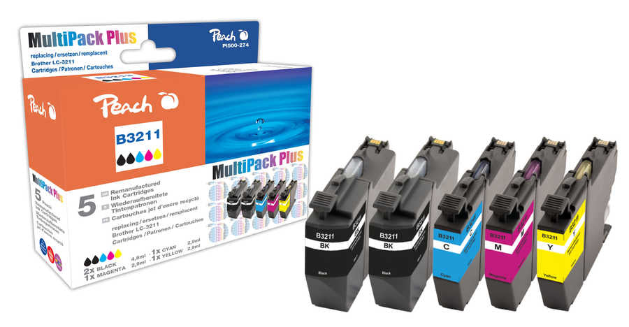 Peach PI500-274 cartouche d'encre 5 pièce(s) Compatible Noir, Cyan, Magenta, Jaune