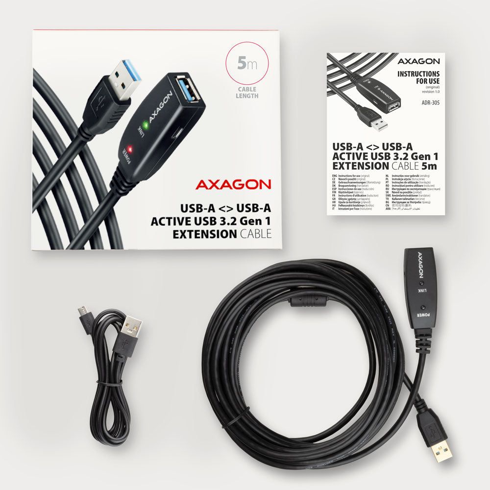Axagon ADR-305 USB 3.2 Gen 1 A-M -> A-F active extension/repeater cable 5m - Kabel - Digital/Daten câble USB USB 3.2 Gen