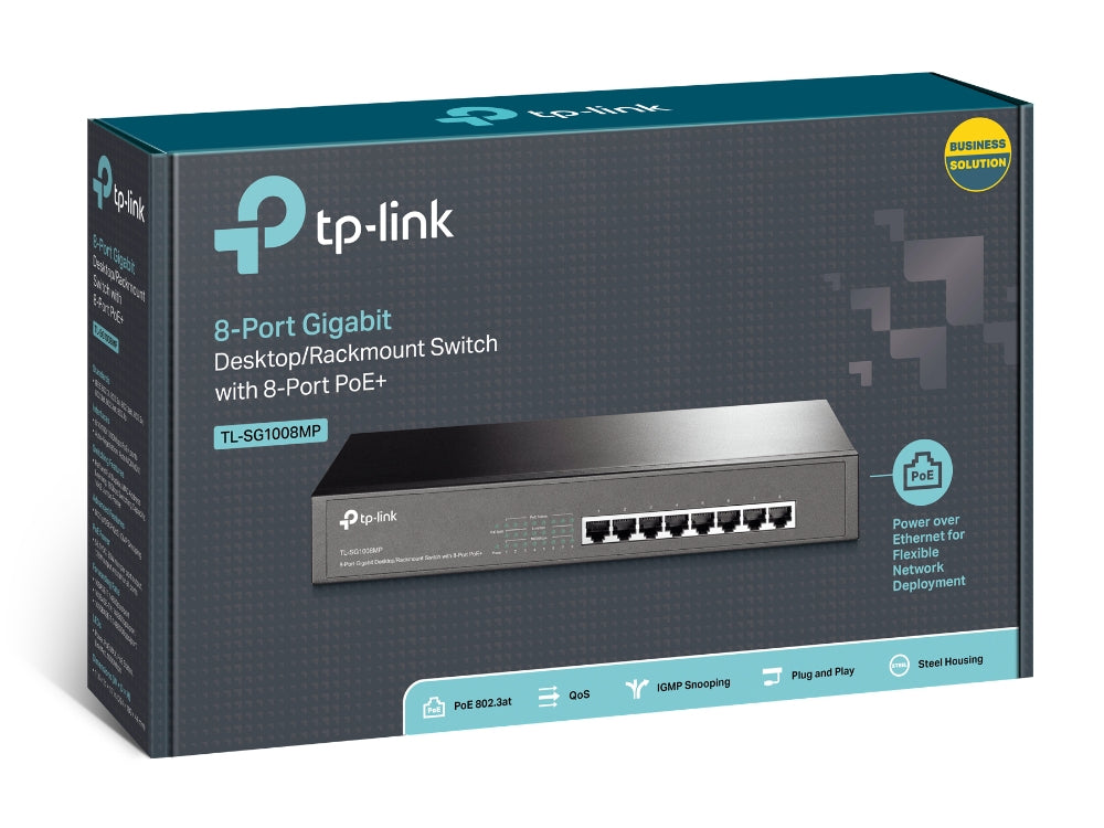 TP-Link TL-SG1008MP Non-géré Gigabit Ethernet (10/100/1000) Connexion Ethernet, supportant l'alimentation via ce port (PoE) 1U Noir