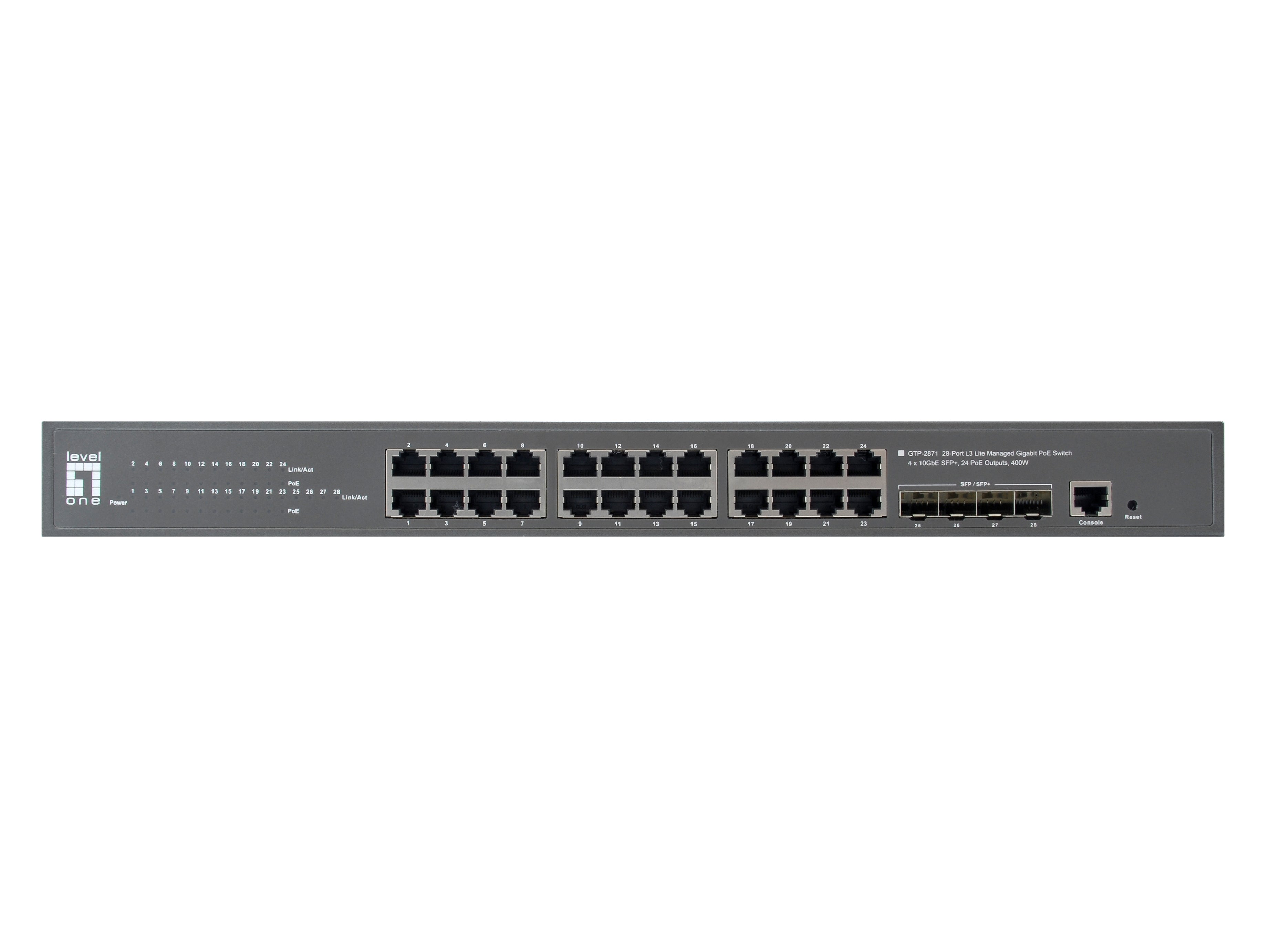 LevelOne GTP-2871 commutateur réseau Géré L3 Gigabit Ethernet (10/100/1000) Connexion Ethernet, supportant l'alimentation via ce port (PoE) Gris