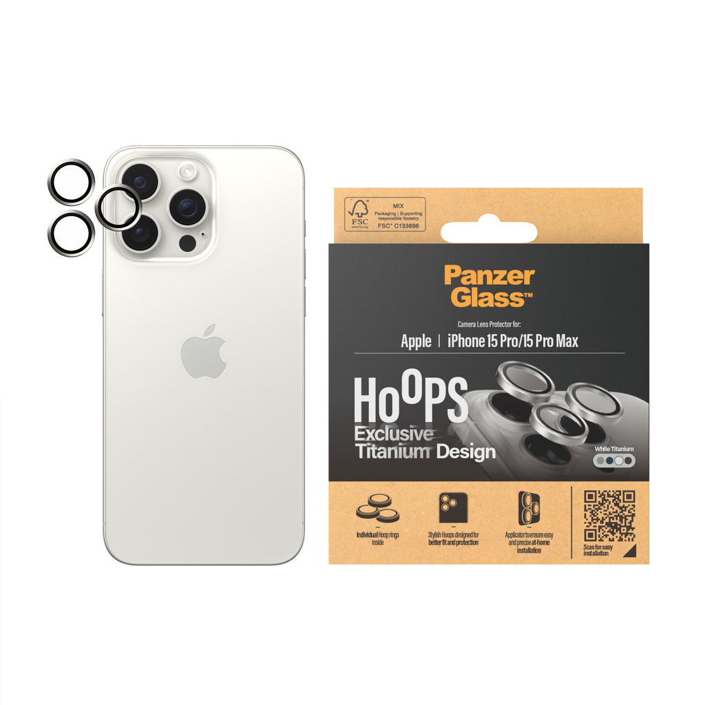 PanzerGlass Hoops Titanium Protecteur de Lentille de Caméra Transparent pour iPhone 15 Pro et 15 Pro Max