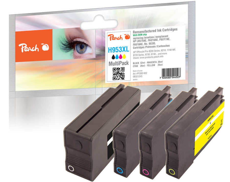 Peach PI300-932 cartouche d'encre 4 pièce(s) Compatible Rendement élevé (XL) Noir, Cyan, Magenta, Jaune