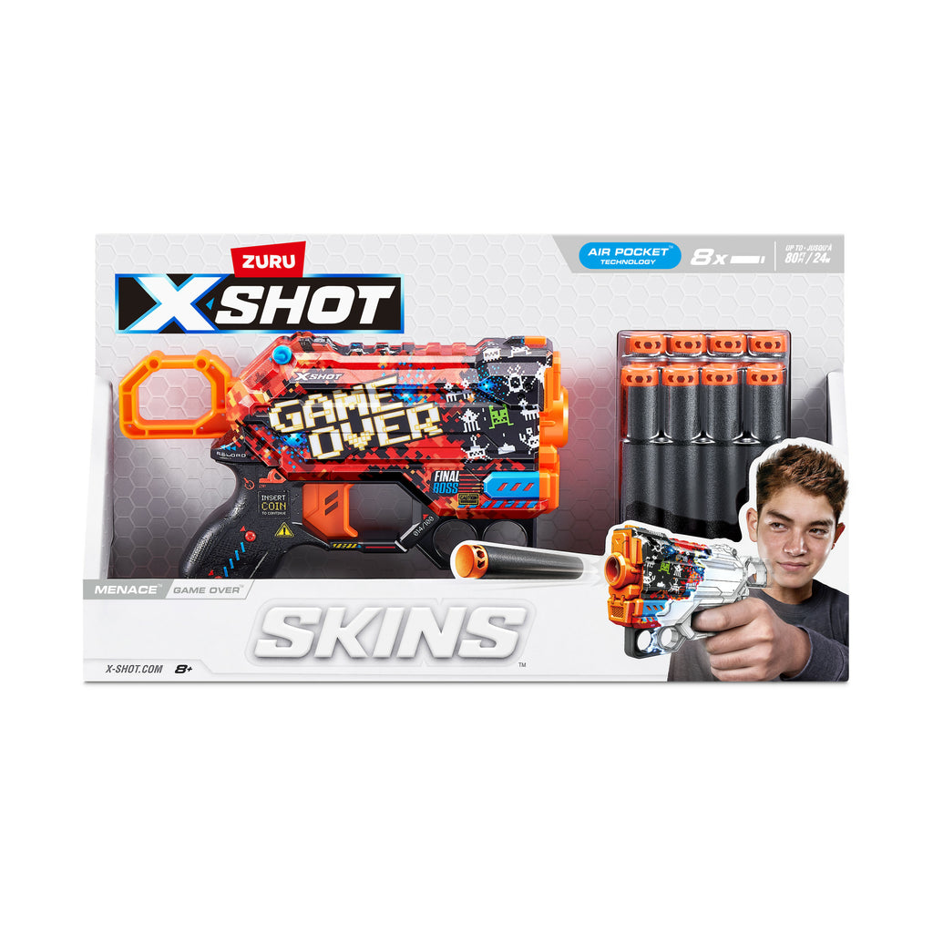 XSHOT Pistolet à fléchettes Menace Skins (8 fléchettes) ZURU