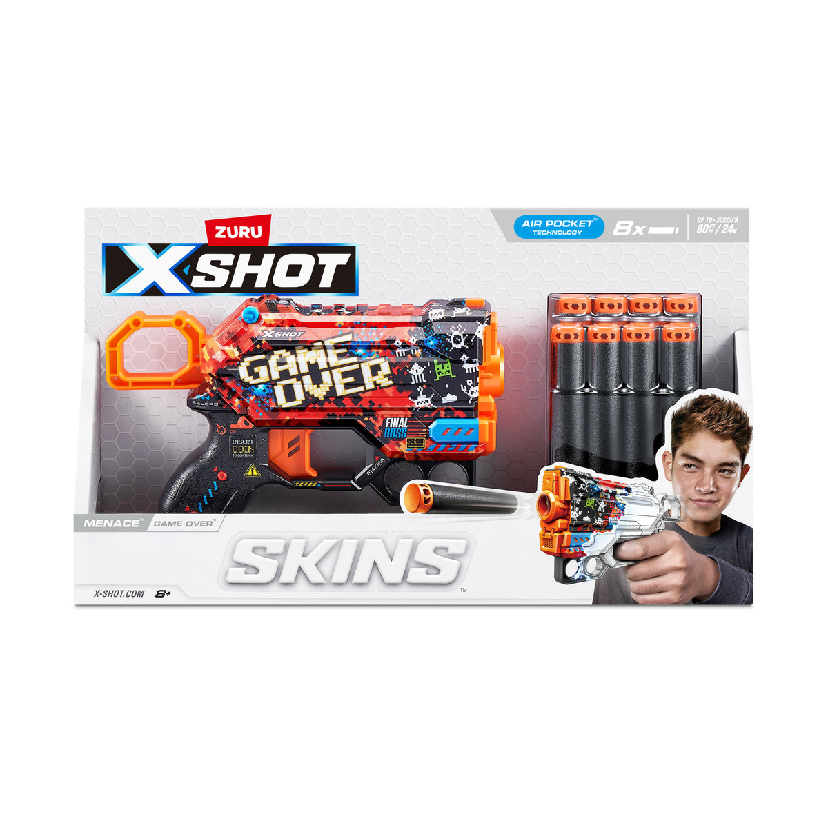 XSHOT Pistolet à fléchettes Menace Skins (8 fléchettes) ZURU