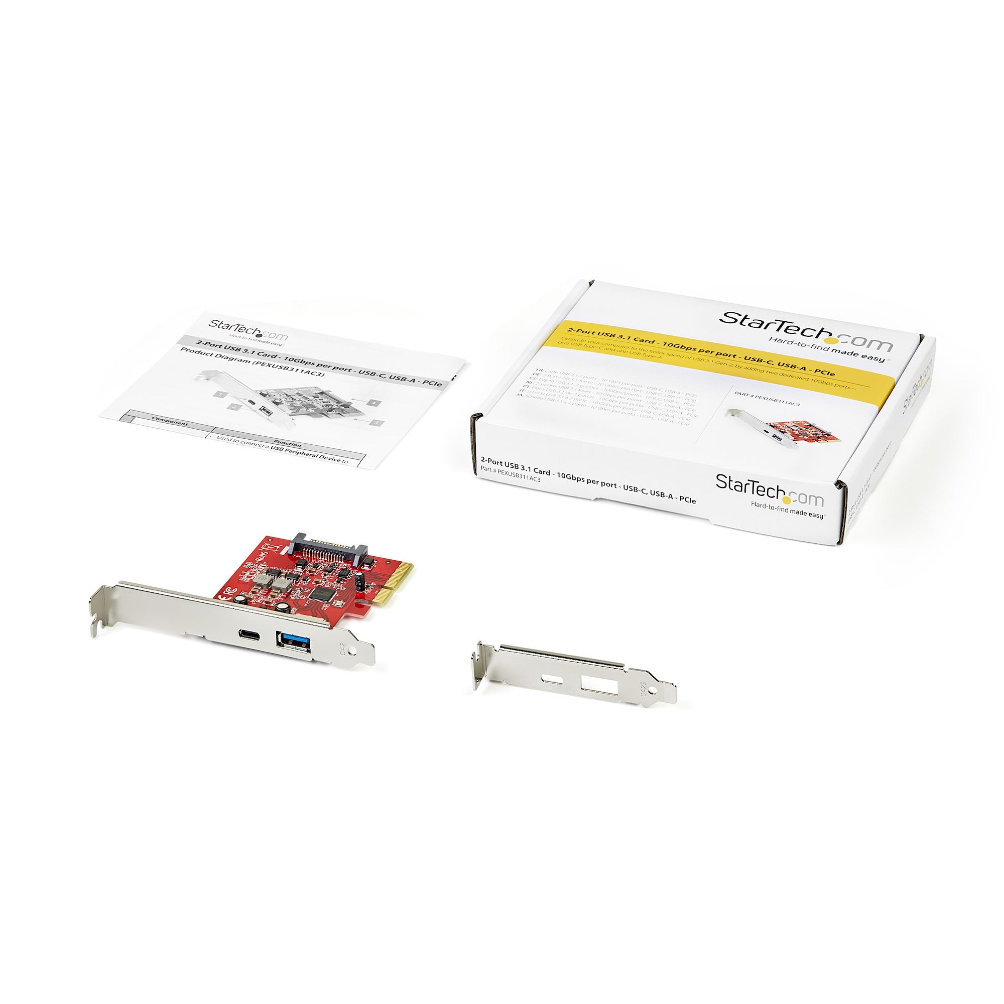 StarTech.com Carte PCIe à 2 ports - USB-A et USB-C, 10 Gbps - Adaptateur de carte contrôleur hôte PCI Express Type C / A USB 3.2 Gen 2 - Carte d'extension d'extension PCIe USB 3.2 Gen 2 - Windows, macOS, Linux