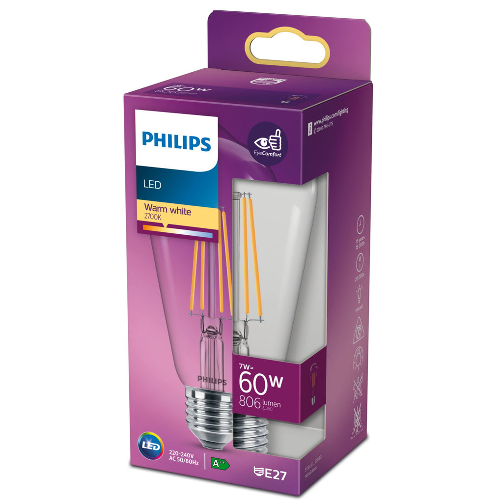 Philips Ampoule transparente à filament 60 W ST64 E27