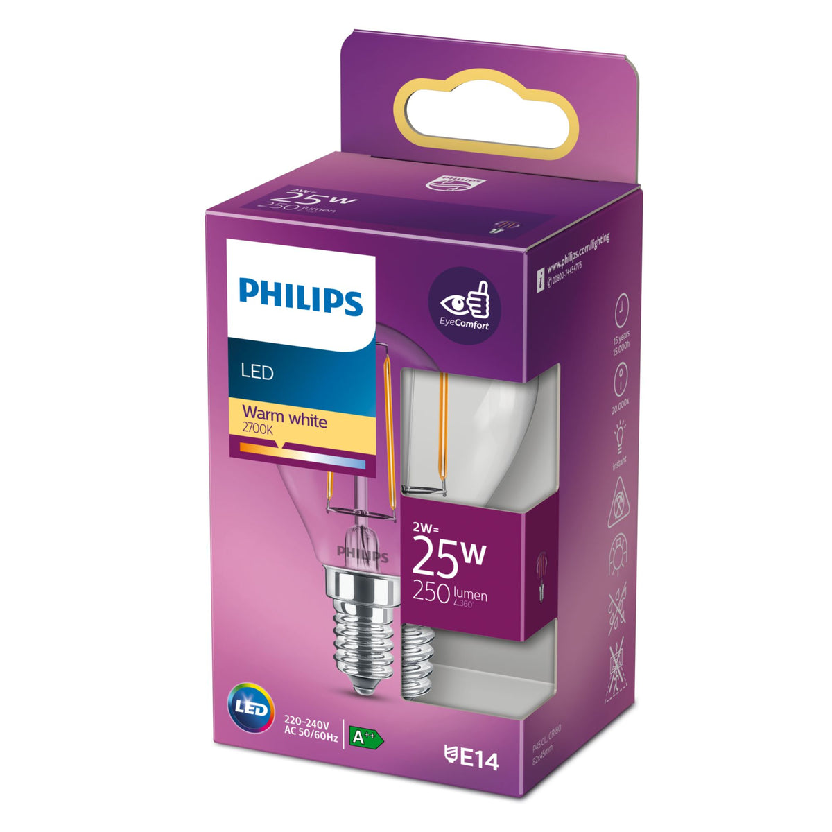 Philips Ampoule flamme transparente à filament 25 P45 E14