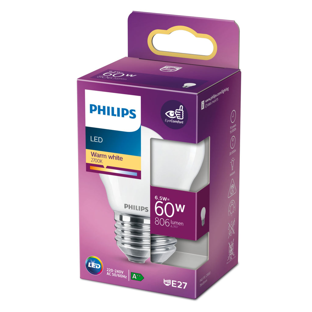 Philips Ampoule flamme dépolie à filament 60 W P45 E27