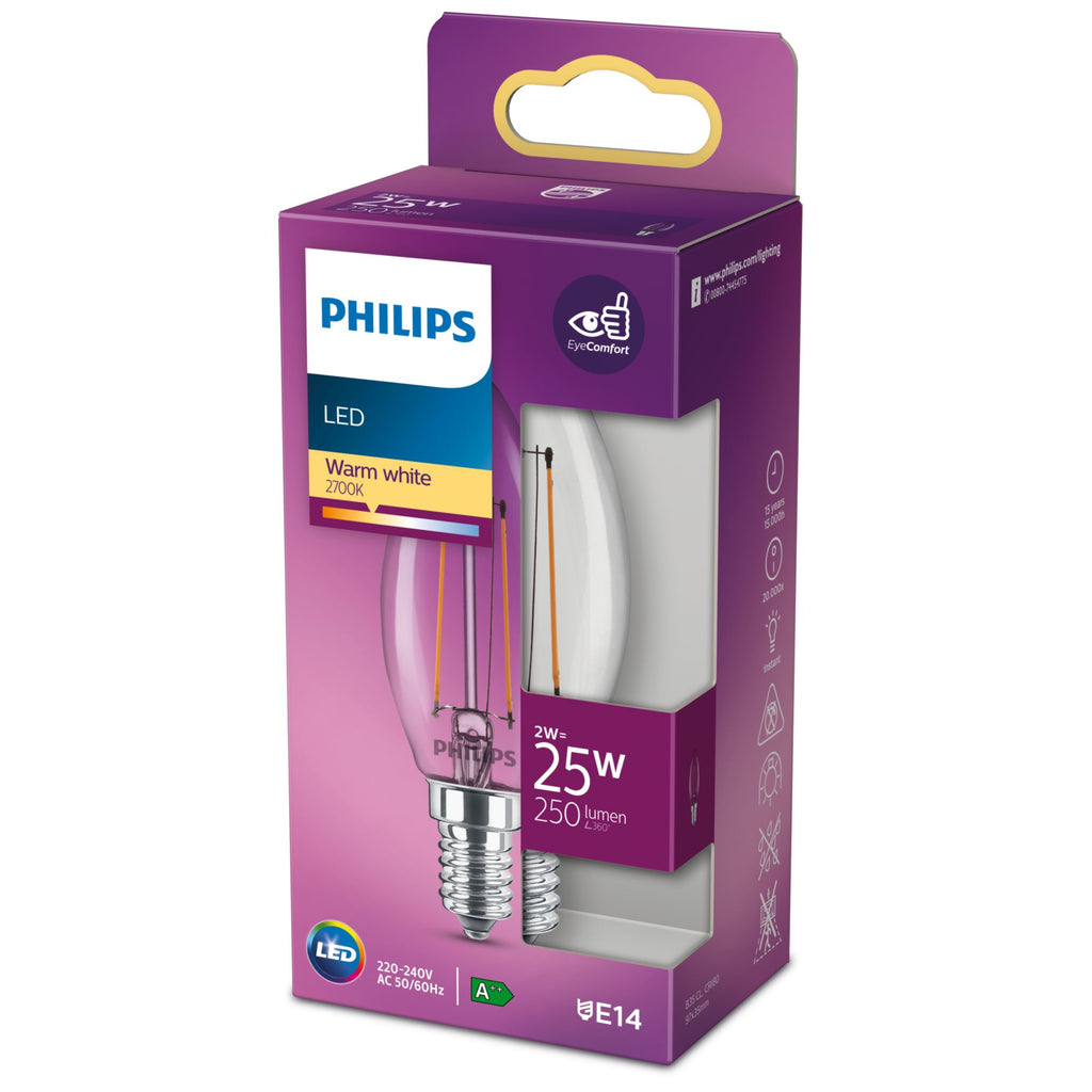 Philips Ampoule flamme transparente à filament 25W B35 E14