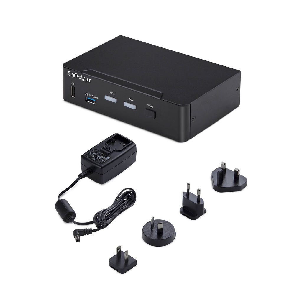 StarTech.com Switch KVM DisplayPort 2 Ports, 4K 60 Hz, DP 1.2, Gestion EDID, Hub USB 3.0 2 Ports, 4 Ports USB HID, Conforme TAA