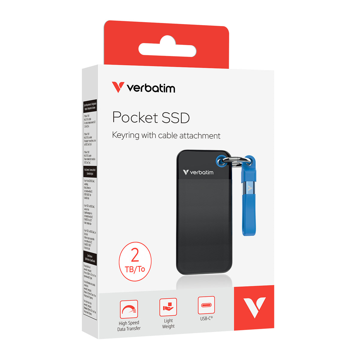 Verbatim Pocket SSD 2 To USB Type-C 3.2 Gen 2, Noir et Bleu