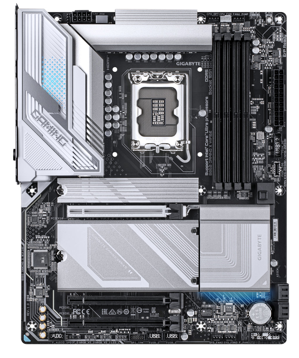 GIGABYTE B860 GAMING X WIFI6E Carte mère - Processeurs Intel Core Ultra, VRM 12+1+2+1 phases, jusqu'à 9066MHz DDR5, 1xPCIe 5.0 + 2xPCIe 4.0 M.2, LAN 2,5 GbE, WIFI 6E, USB4