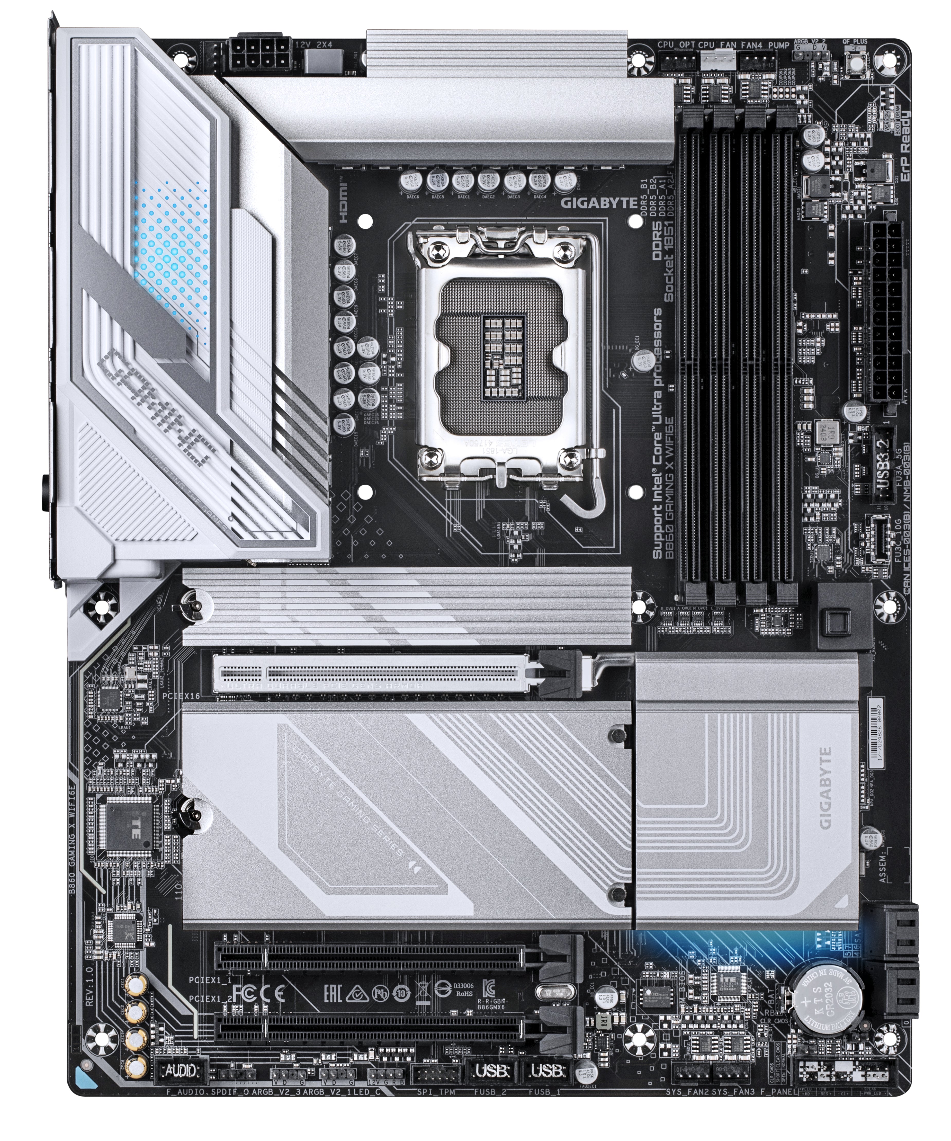 GIGABYTE B860 GAMING X WIFI6E Carte mère - Processeurs Intel Core Ultra, VRM 12+1+2+1 phases, jusqu'à 9066MHz DDR5, 1xPCIe 5.0 + 2xPCIe 4.0 M.2, LAN 2,5 GbE, WIFI 6E, USB4