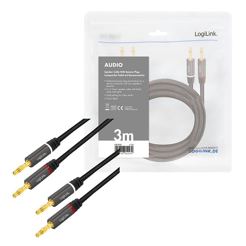 LogiLink CA1210 câble audio 3 m 2 x connecteur banane Noir - vue 5