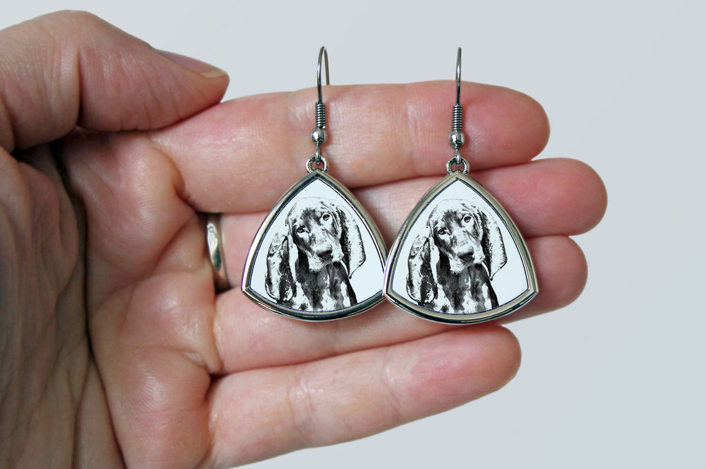 Black and Tan Coonhound - dog earrings, hanging earrings with a picture, personalized jewelry with Art-Dog brand print