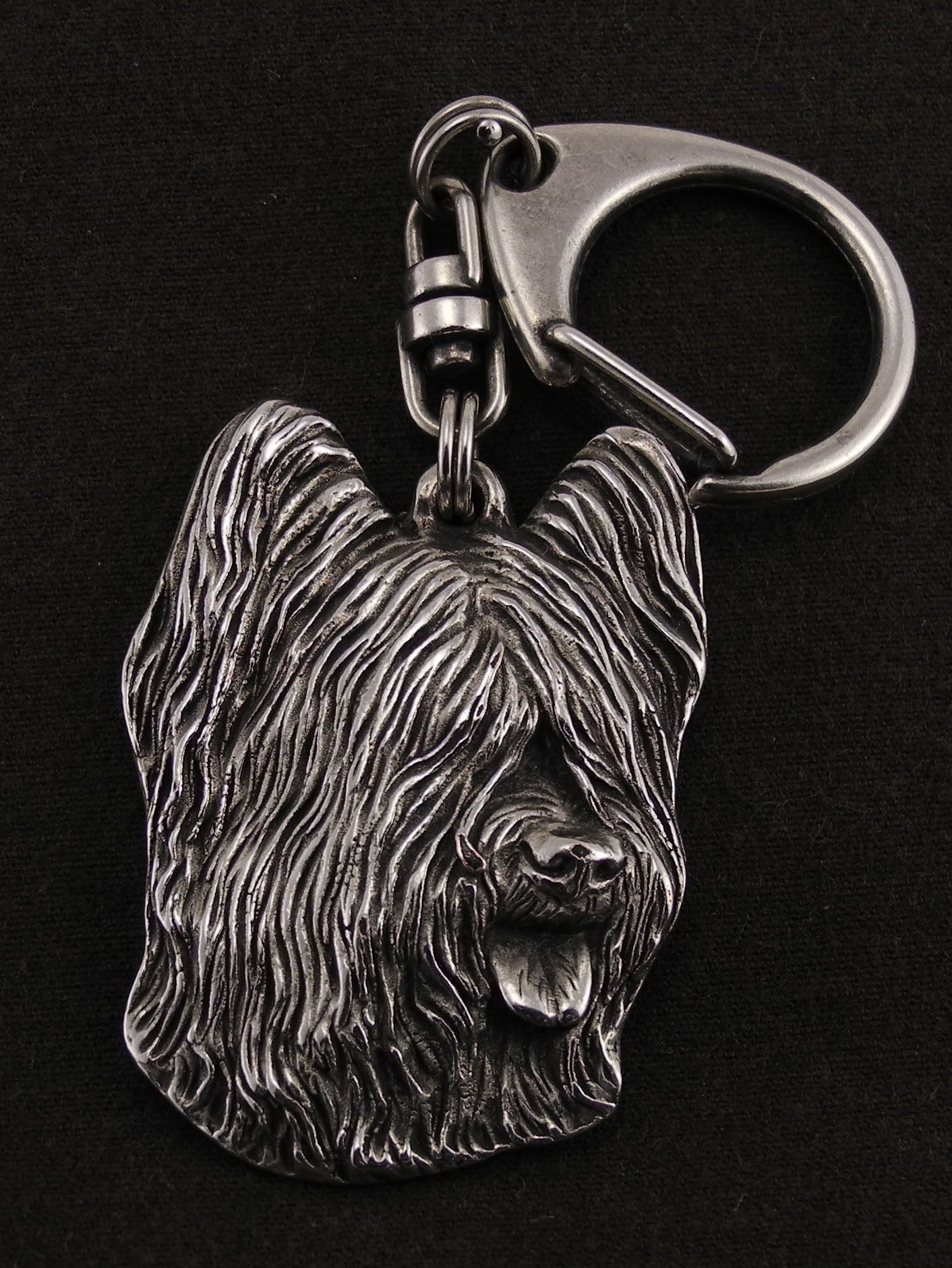 Briard, Berger de Brie - Silver-plated key ring with a dog in a gift box, handbag decoration, backpack pendant by Art-Dog brand
