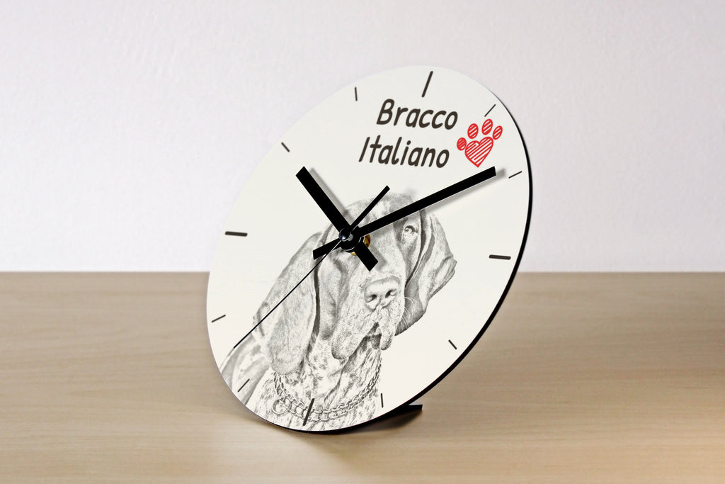 Italian Pointing Dog, Bracco Italiano, Italian Pointer - wall clock with a dog, shelf clock with a print, personalized home decoration from the Art-Dog brand