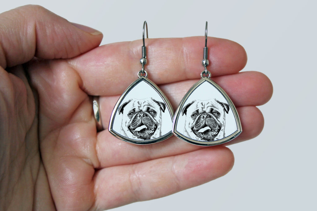 Pug - dog earrings, hanging earrings with a picture, personalized jewelry with Art-Dog brand print