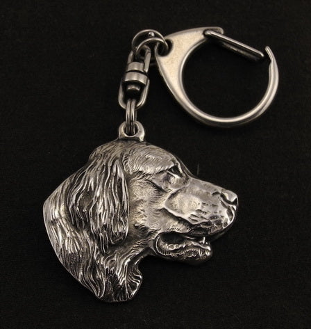 English setter, Lawerack, Laverack - Silver-plated key ring with a dog in a gift box, handbag decoration, backpack pendant by Art-Dog brand