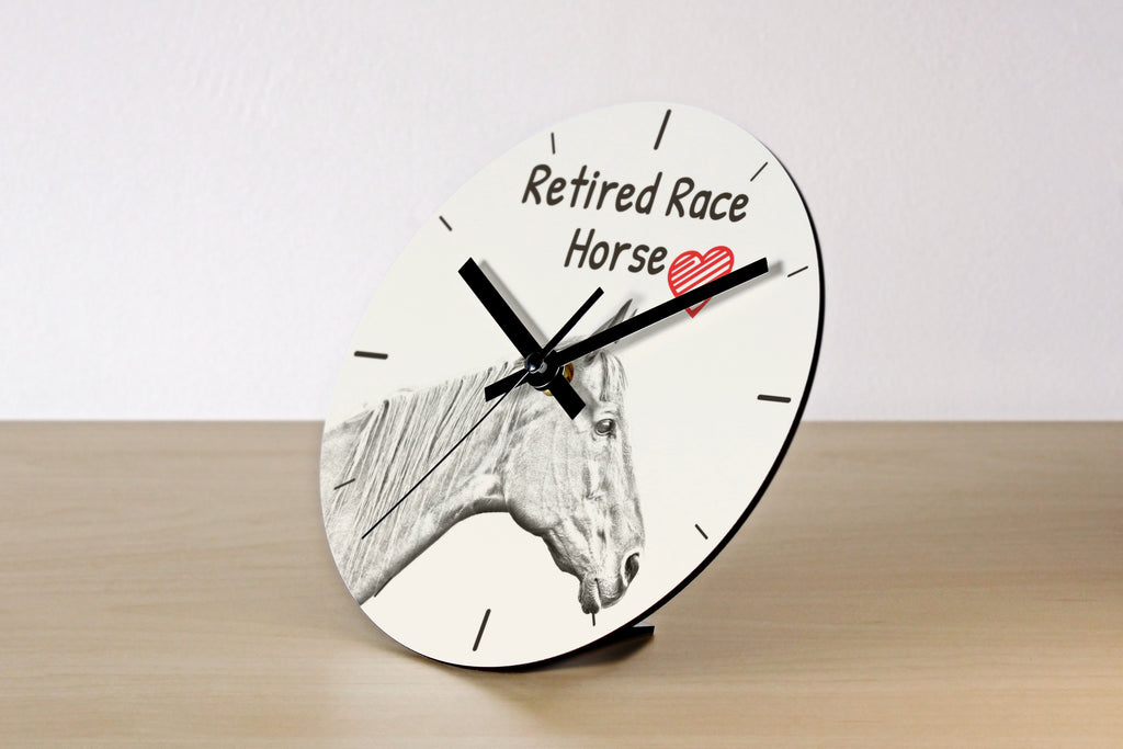 Retired Race Horse - wall clock with a horse, shelf clock with a print, personalized home decoration from the Art-Dog brand
