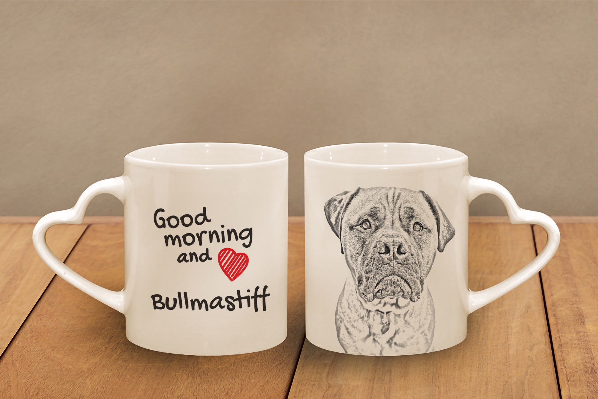 Bullmastiff - cup with a dog, adorable cup with a heart-shaped handle, universal gift from the Art-Dog brand