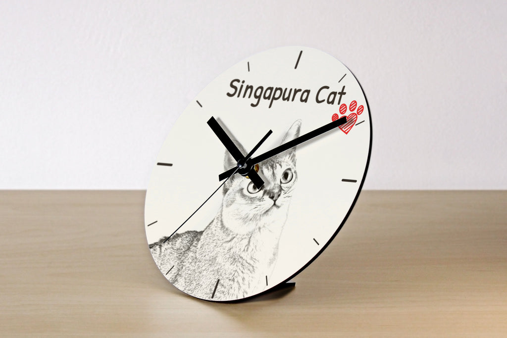Singapura - wall clock with a cat, shelf clock with a print, personalized home decoration from the Art-Dog brand