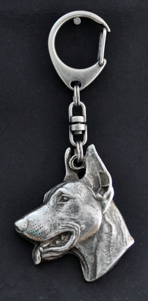 Dobermann, Doberman Pinscher, Dobie I - Silver-plated key ring with a dog in a gift box, handbag decoration, backpack pendant by Art-Dog brand