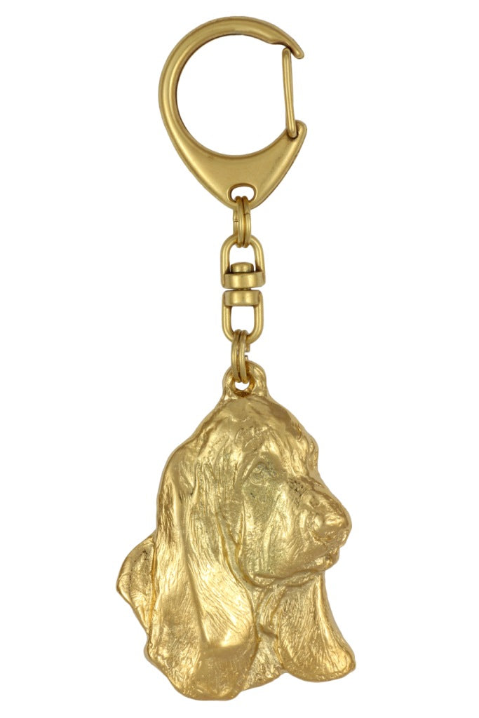 Basset Hound II - keychain and necklace with a dog in a box, high-quality gold-plated product, Art-Dog brand