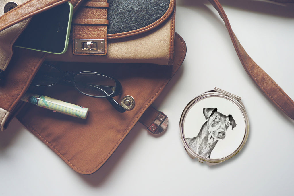 Manchester Terrier - Pocket mirror with a dog, personalized mirror for a purse, compact mirror with Art-Dog brand print.