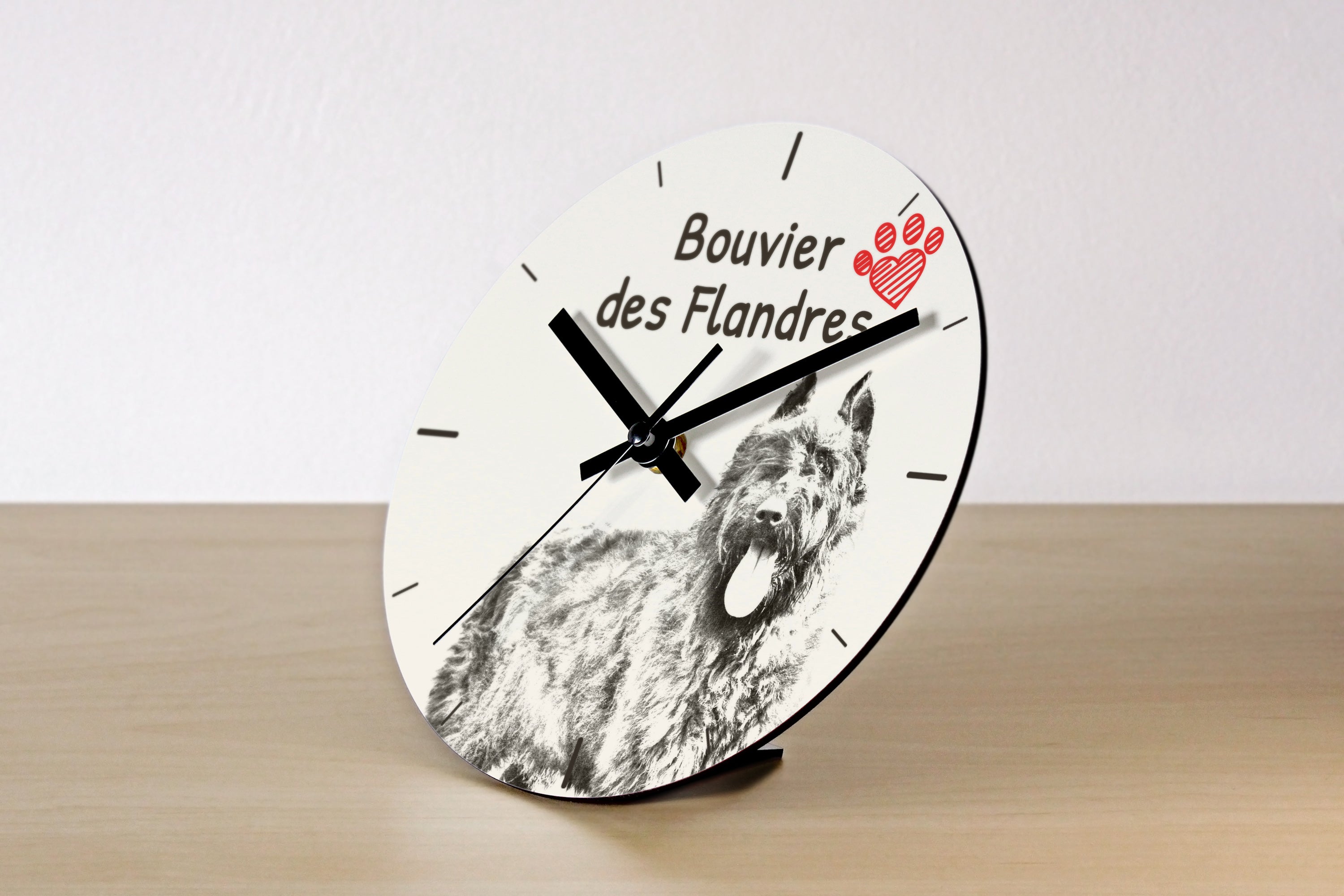 Bouvier des Flandres, Flanders Cattle Dog - wall clock with a dog, shelf clock with a print, personalized home decoration from the Art-Dog brand