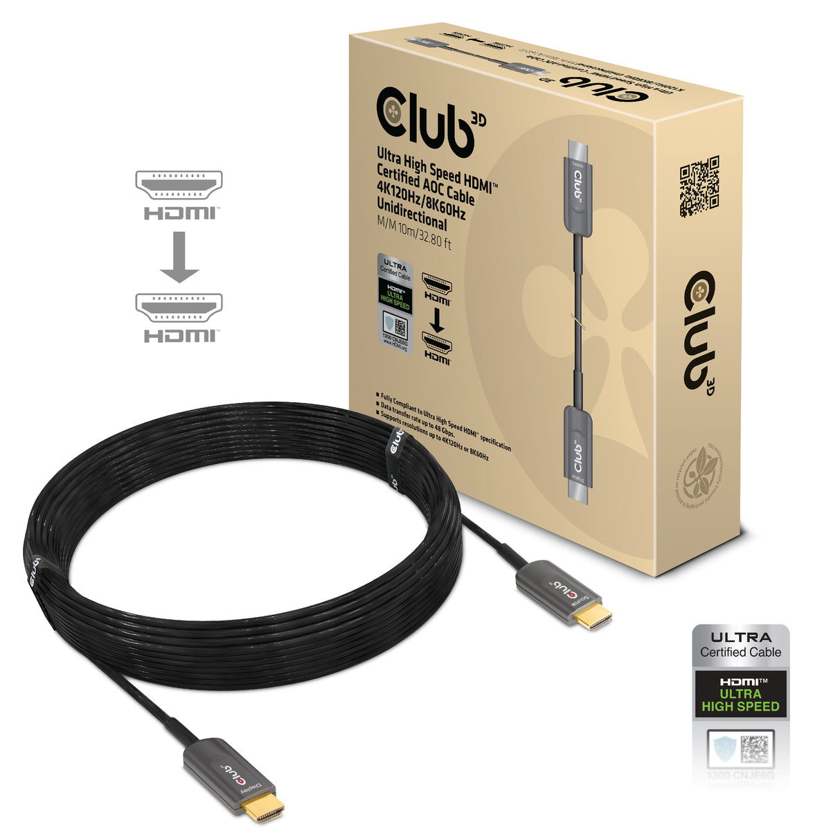 CLUB3D CAC-1376 Câble HDMI Type A Standard, 10 m, Noir