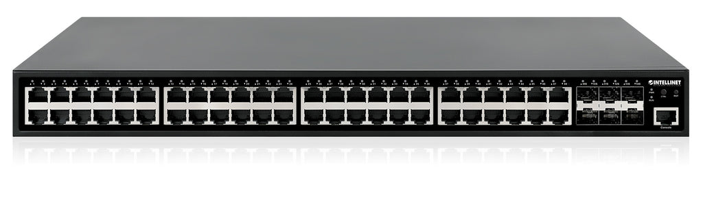 Intellinet Commutateur réseau (switch) PoE+ Gigabit 48 ports administrable L2+ avec 6 liaisons montantes SFP+ 10G, IEEE 802.3at/af, budget PoE 450 W, rack 19", garantie de 3 ans