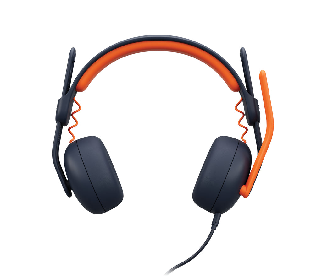 Logitech Zone Learn Casque Supra-Auriculaire Filaire pour Apprenants, Câble AUX 3,5 mm, Noir et Orange
